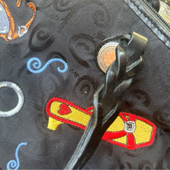 BRIGHTON Black Embroidered Shoulder Tote Handbag Purse Two Handle Zip Closure C4 - Picture 13 of 15